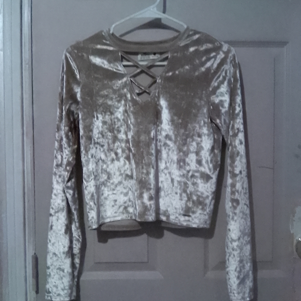 Velvet Long Sleeve Top - Tan